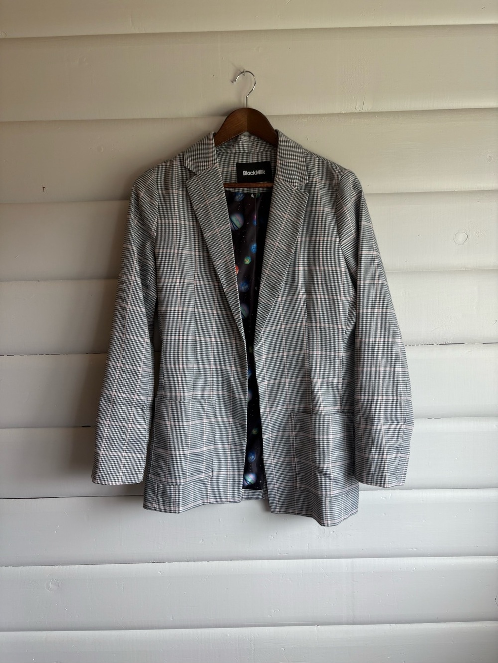 BlackMilk Houndstooth Plaid Blazer Pink Windowpane Space Lining AU 8